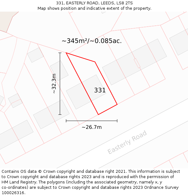 331, EASTERLY ROAD, LEEDS, LS8 2TS: Plot and title map