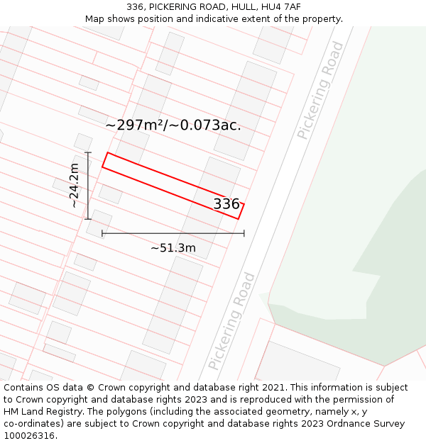336, PICKERING ROAD, HULL, HU4 7AF: Plot and title map