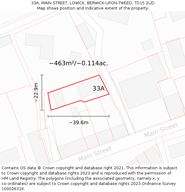 33A, MAIN STREET, LOWICK, BERWICK-UPON-TWEED, TD15 2UD: Plot and title map