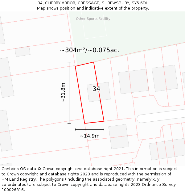 34, CHERRY ARBOR, CRESSAGE, SHREWSBURY, SY5 6DL: Plot and title map