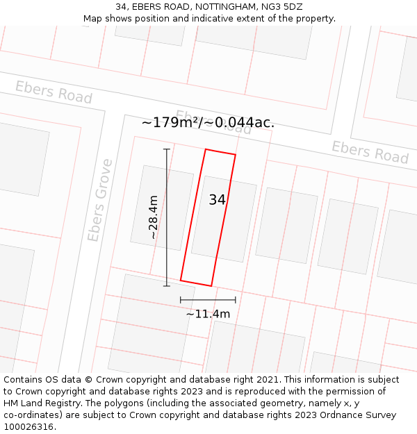 34, EBERS ROAD, NOTTINGHAM, NG3 5DZ: Plot and title map