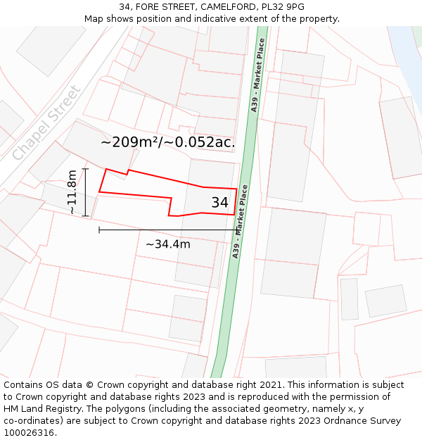 34, FORE STREET, CAMELFORD, PL32 9PG: Plot and title map