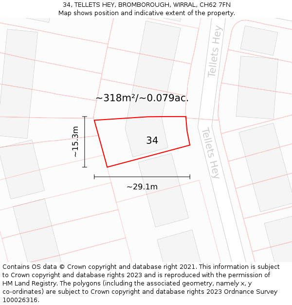 34, TELLETS HEY, BROMBOROUGH, WIRRAL, CH62 7FN: Plot and title map
