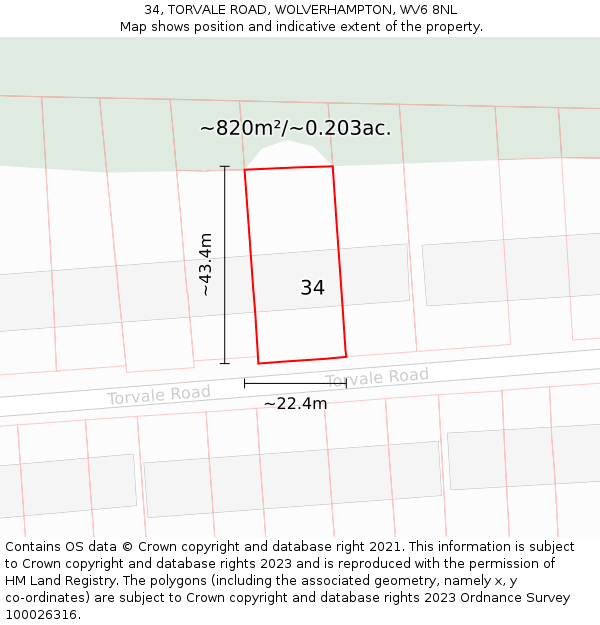 34, TORVALE ROAD, WOLVERHAMPTON, WV6 8NL: Plot and title map