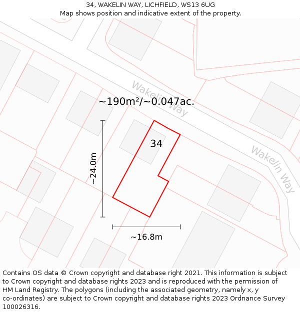34, WAKELIN WAY, LICHFIELD, WS13 6UG: Plot and title map