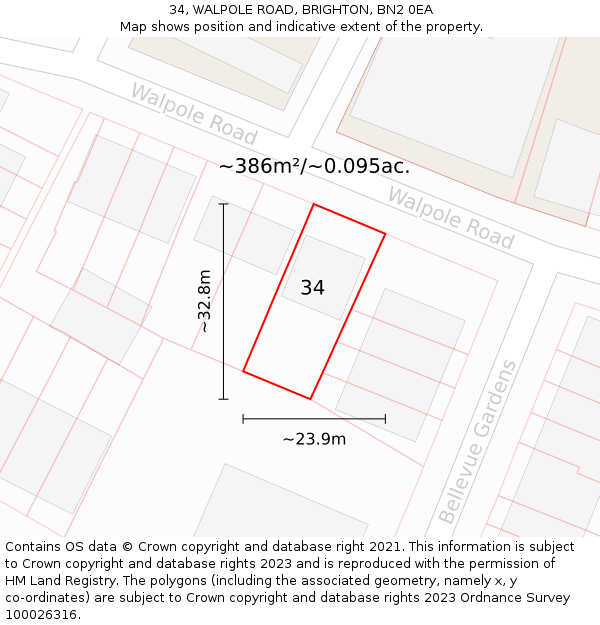 34, WALPOLE ROAD, BRIGHTON, BN2 0EA: Plot and title map