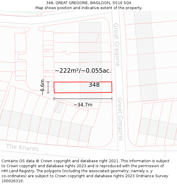 348, GREAT GREGORIE, BASILDON, SS16 5QX: Plot and title map