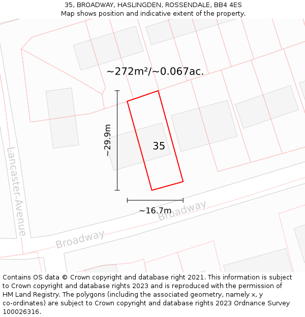 35, BROADWAY, HASLINGDEN, ROSSENDALE, BB4 4ES: Plot and title map