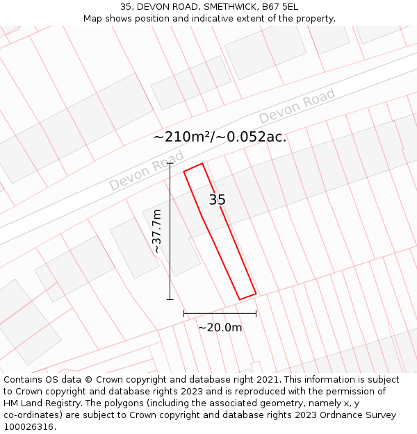 35, DEVON ROAD, SMETHWICK, B67 5EL: Plot and title map