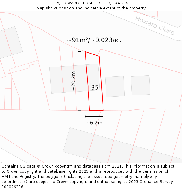 35, HOWARD CLOSE, EXETER, EX4 2LX: Plot and title map