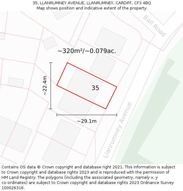 35, LLANRUMNEY AVENUE, LLANRUMNEY, CARDIFF, CF3 4BQ: Plot and title map