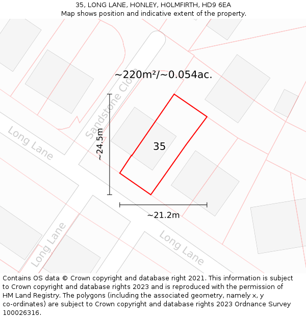 35, LONG LANE, HONLEY, HOLMFIRTH, HD9 6EA: Plot and title map