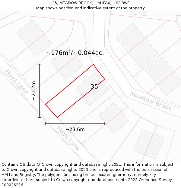 35, MEADOW BROOK, HALIFAX, HX2 8WE: Plot and title map