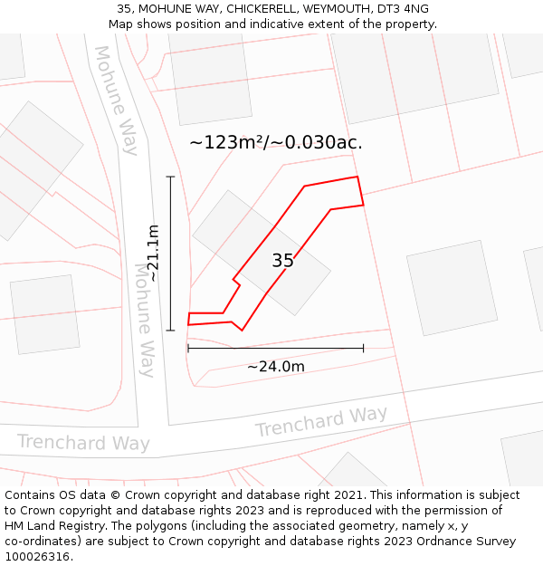 35, MOHUNE WAY, CHICKERELL, WEYMOUTH, DT3 4NG: Plot and title map