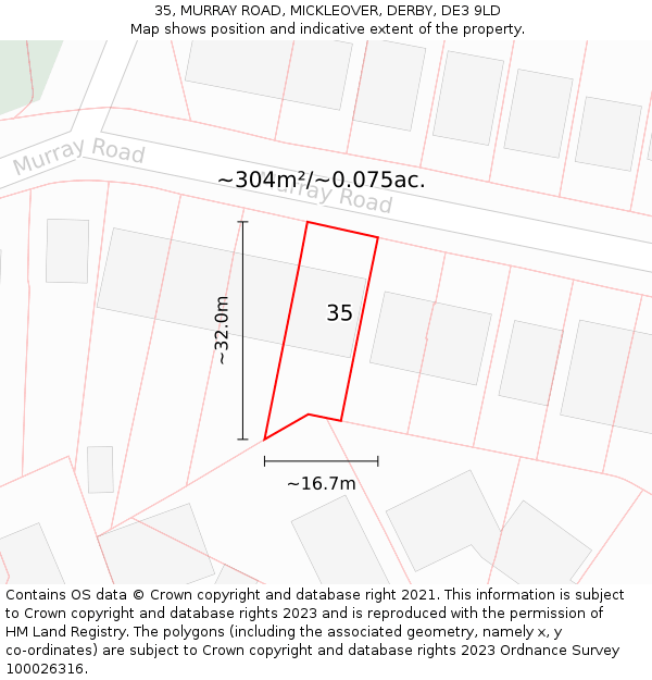 35, MURRAY ROAD, MICKLEOVER, DERBY, DE3 9LD: Plot and title map