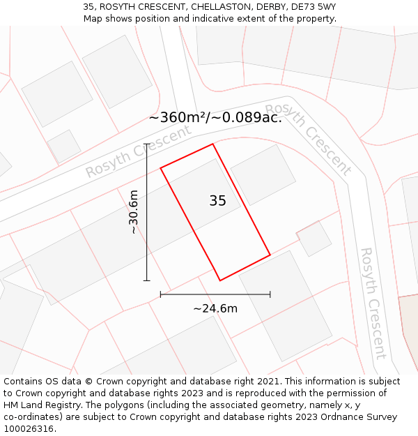 35, ROSYTH CRESCENT, CHELLASTON, DERBY, DE73 5WY: Plot and title map