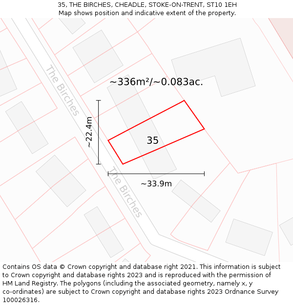 35, THE BIRCHES, CHEADLE, STOKE-ON-TRENT, ST10 1EH: Plot and title map