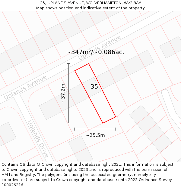 35, UPLANDS AVENUE, WOLVERHAMPTON, WV3 8AA: Plot and title map
