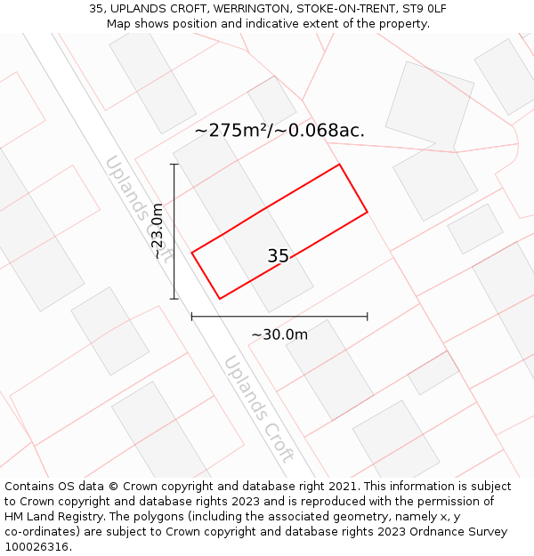 35, UPLANDS CROFT, WERRINGTON, STOKE-ON-TRENT, ST9 0LF: Plot and title map