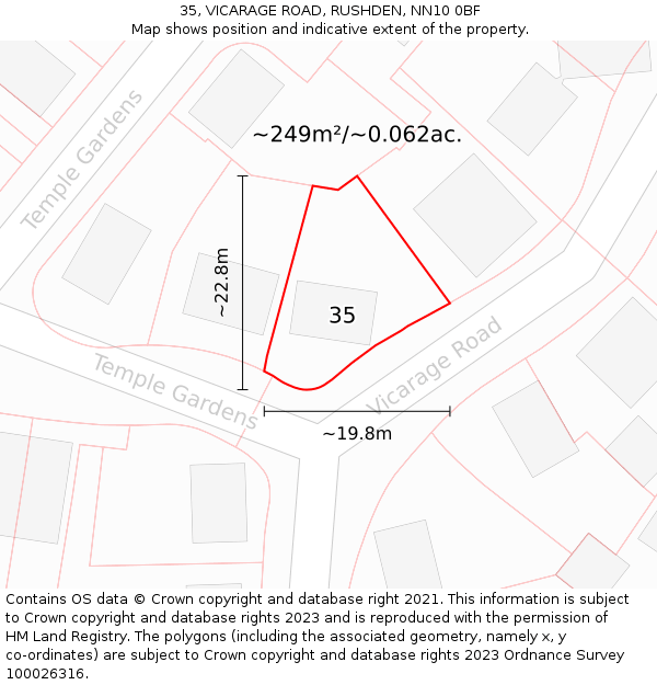 35, VICARAGE ROAD, RUSHDEN, NN10 0BF: Plot and title map