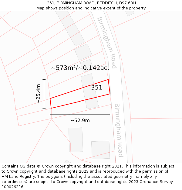 351, BIRMINGHAM ROAD, REDDITCH, B97 6RH: Plot and title map
