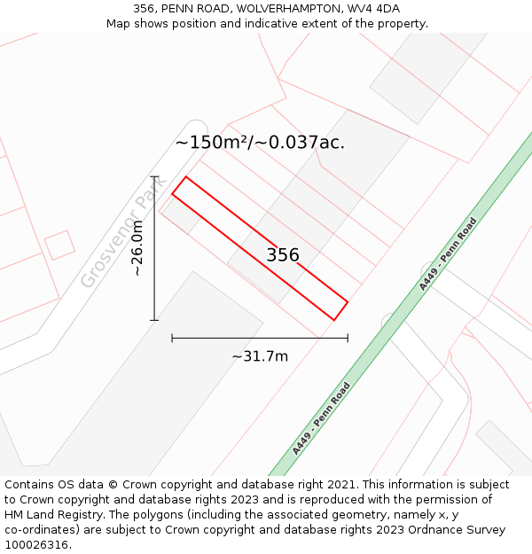 356, PENN ROAD, WOLVERHAMPTON, WV4 4DA: Plot and title map