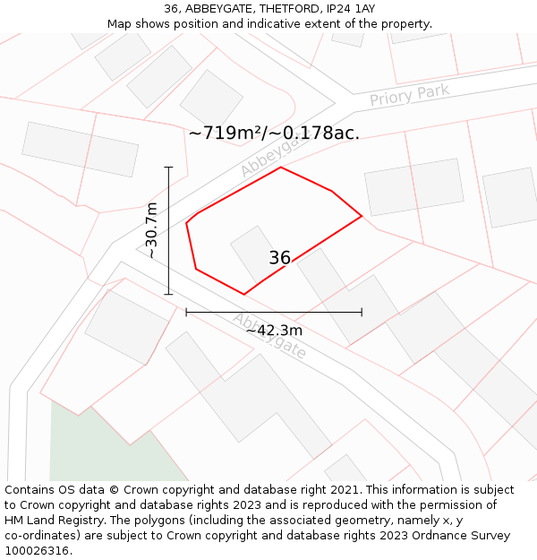 36, ABBEYGATE, THETFORD, IP24 1AY: Plot and title map