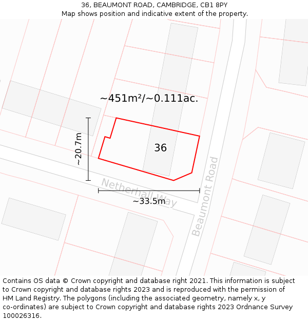 36, BEAUMONT ROAD, CAMBRIDGE, CB1 8PY: Plot and title map