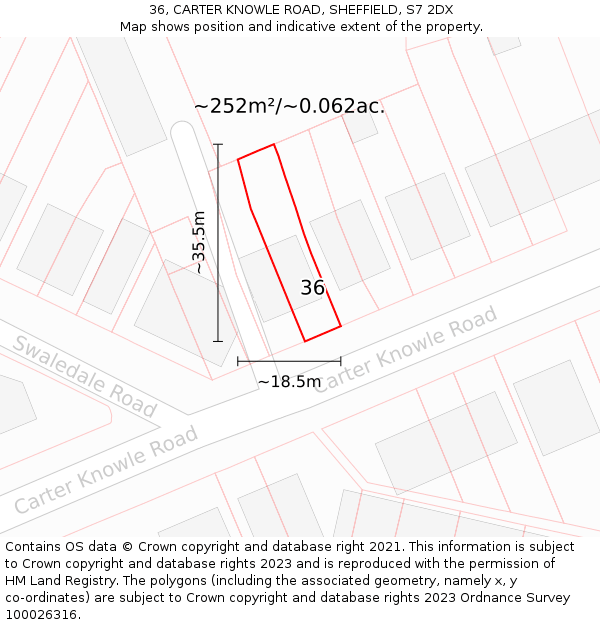 36, CARTER KNOWLE ROAD, SHEFFIELD, S7 2DX: Plot and title map