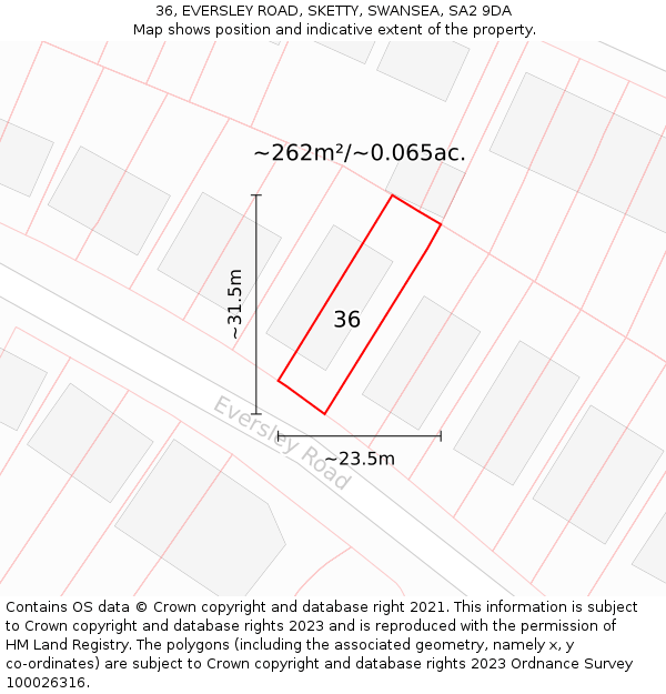 36, EVERSLEY ROAD, SKETTY, SWANSEA, SA2 9DA: Plot and title map