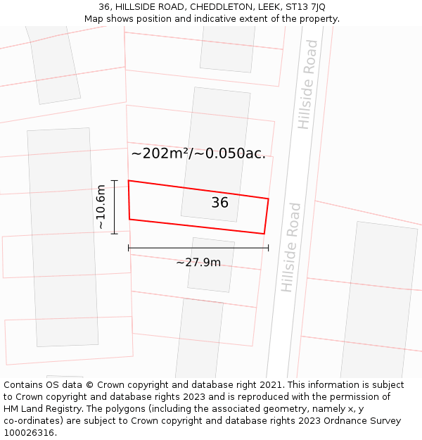 36, HILLSIDE ROAD, CHEDDLETON, LEEK, ST13 7JQ: Plot and title map