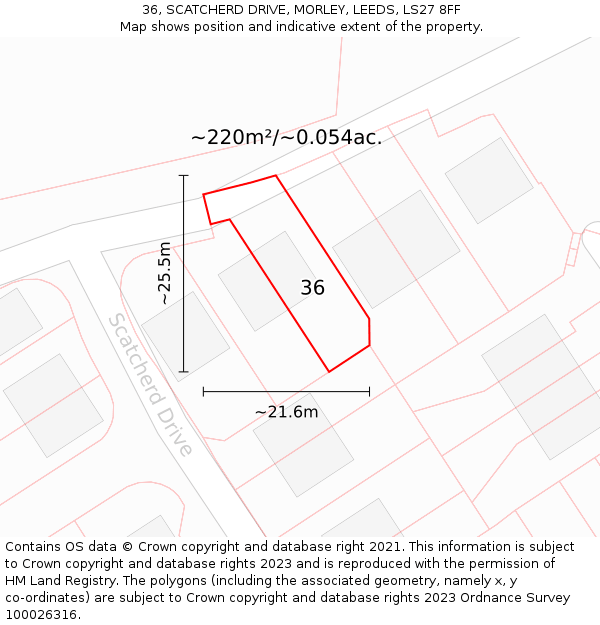 36, SCATCHERD DRIVE, MORLEY, LEEDS, LS27 8FF: Plot and title map