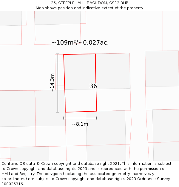36, STEEPLEHALL, BASILDON, SS13 3HR: Plot and title map