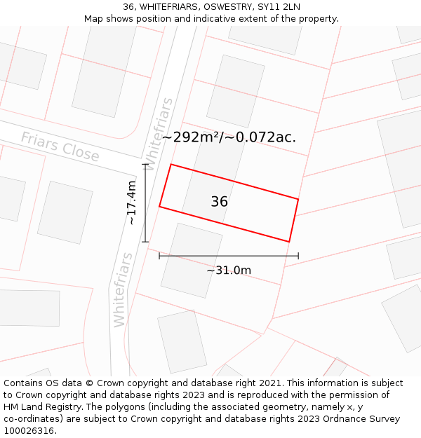 36, WHITEFRIARS, OSWESTRY, SY11 2LN: Plot and title map
