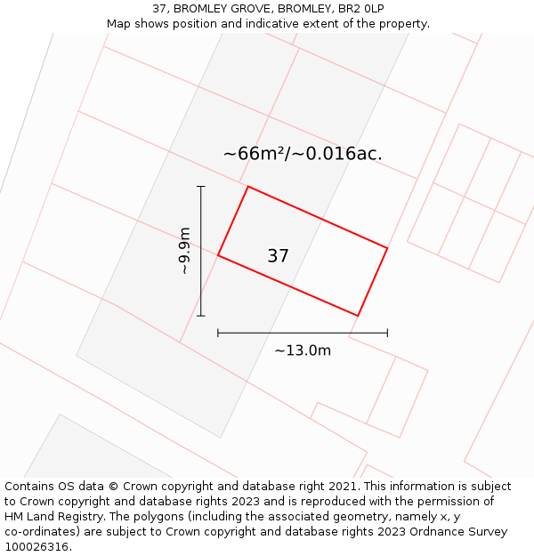 37, BROMLEY GROVE, BROMLEY, BR2 0LP: Plot and title map