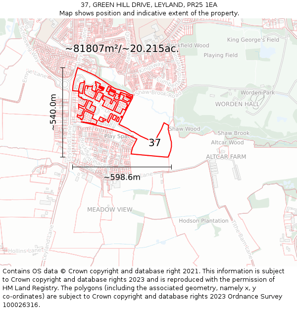 37, GREEN HILL DRIVE, LEYLAND, PR25 1EA: Plot and title map