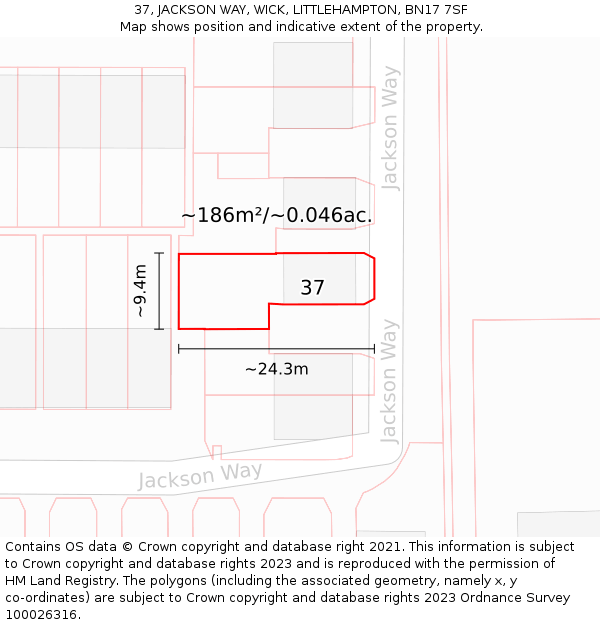 37, JACKSON WAY, WICK, LITTLEHAMPTON, BN17 7SF: Plot and title map