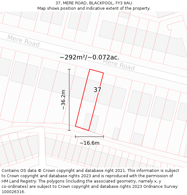 37, MERE ROAD, BLACKPOOL, FY3 9AU: Plot and title map
