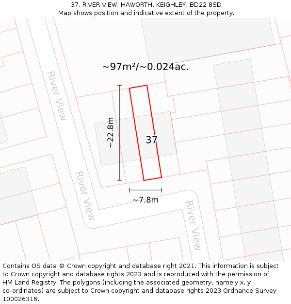 37, RIVER VIEW, HAWORTH, KEIGHLEY, BD22 8SD: Plot and title map