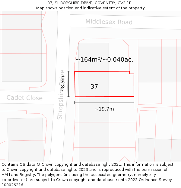 37, SHROPSHIRE DRIVE, COVENTRY, CV3 1PH: Plot and title map