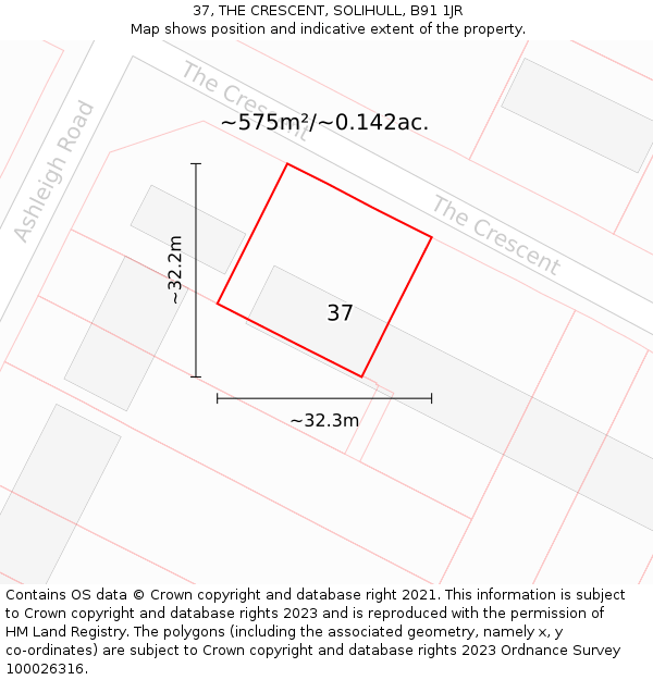 37, THE CRESCENT, SOLIHULL, B91 1JR: Plot and title map