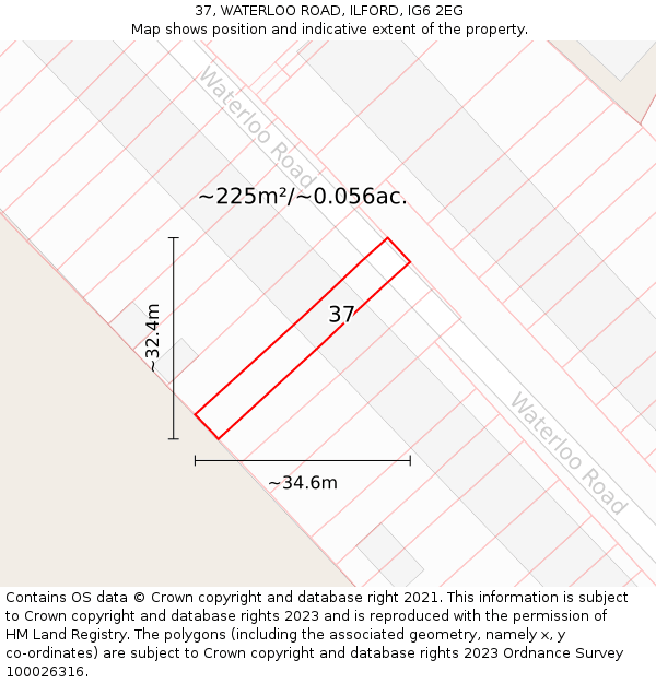 37, WATERLOO ROAD, ILFORD, IG6 2EG: Plot and title map