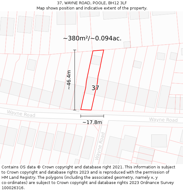 37, WAYNE ROAD, POOLE, BH12 3LF: Plot and title map