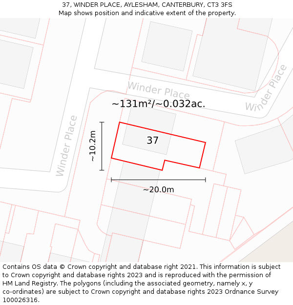 37, WINDER PLACE, AYLESHAM, CANTERBURY, CT3 3FS: Plot and title map