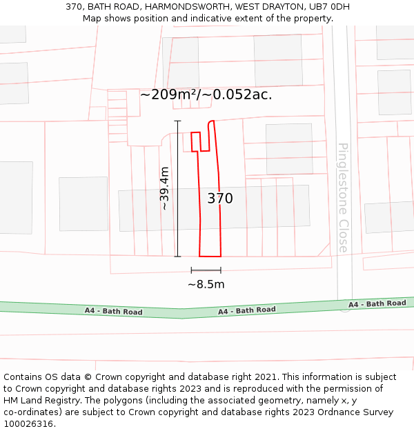 370, BATH ROAD, HARMONDSWORTH, WEST DRAYTON, UB7 0DH: Plot and title map