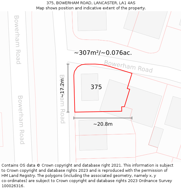 375, BOWERHAM ROAD, LANCASTER, LA1 4AS: Plot and title map