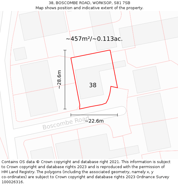 38, BOSCOMBE ROAD, WORKSOP, S81 7SB: Plot and title map