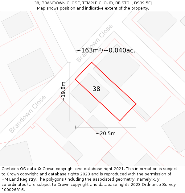 38, BRANDOWN CLOSE, TEMPLE CLOUD, BRISTOL, BS39 5EJ: Plot and title map