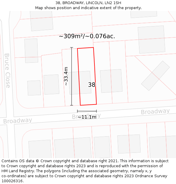 38, BROADWAY, LINCOLN, LN2 1SH: Plot and title map