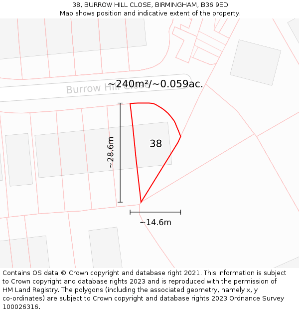 38, BURROW HILL CLOSE, BIRMINGHAM, B36 9ED: Plot and title map
